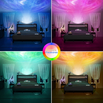 Upholstered Metal Bed Frame with LED Lighting and Hidden Storage for Bedroom detail image