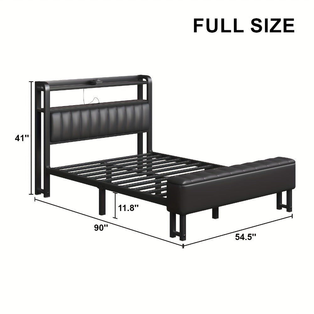 Upholstered Metal Bed Frame with LED Lighting and Hidden Storage for Bedroom detail image - detail view 4