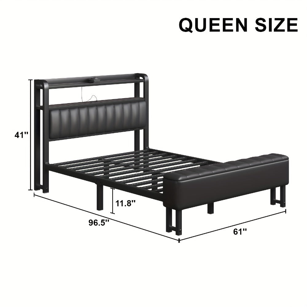 Upholstered Metal Bed Frame with LED Lighting and Hidden Storage for Bedroom detail image - detail view 6