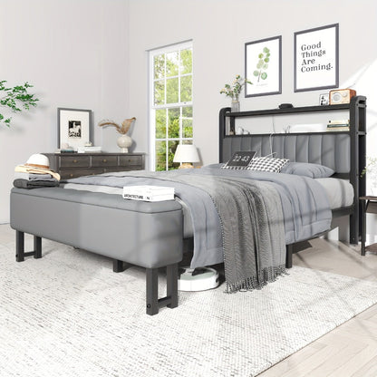 Upholstered Metal Bed Frame with LED Lighting and Hidden Storage for Bedroom detail image - detail view 7
