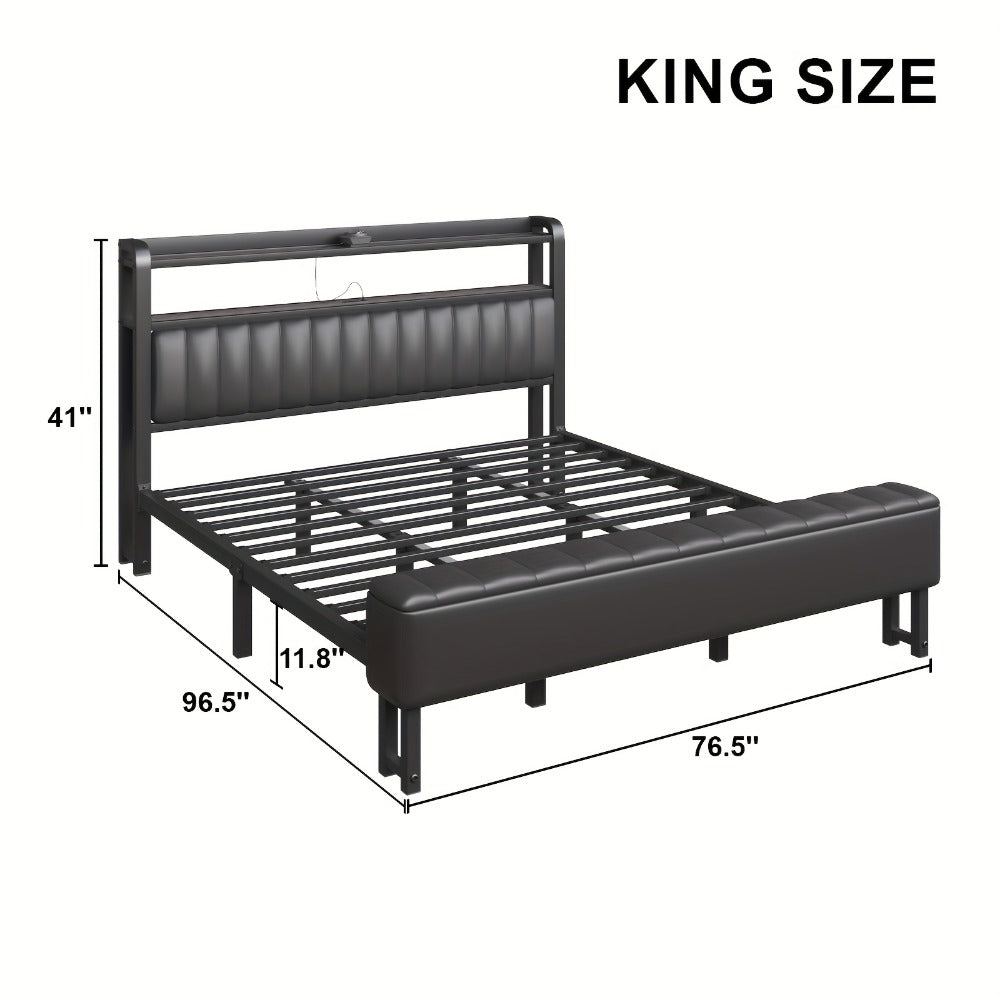 Upholstered Metal Bed Frame with LED Lighting and Hidden Storage for Bedroom detail image - detail view 8