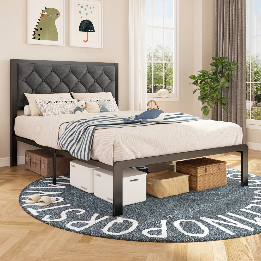Upholstered Metal Bed Frame with Tufted Back for Bedroom Comfort and Support detail image - detail view 3