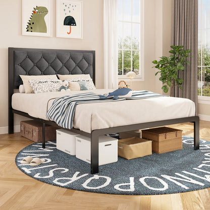 Upholstered Metal Bed Frame with Tufted Back for Bedroom Comfort and Support detail image - detail view 3