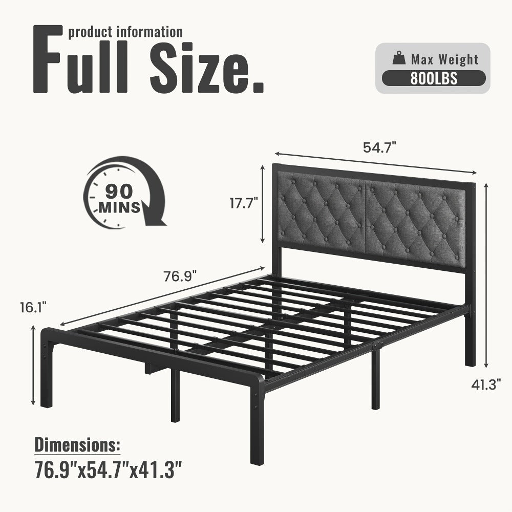 Upholstered Metal Bed Frame with Tufted Back for Bedroom Comfort and Support detail image - detail view 7