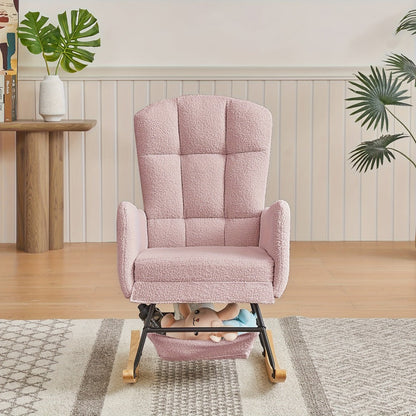 Upholstered Metal Rocking Chair with Solid Wood Construction detail image - detail view 10