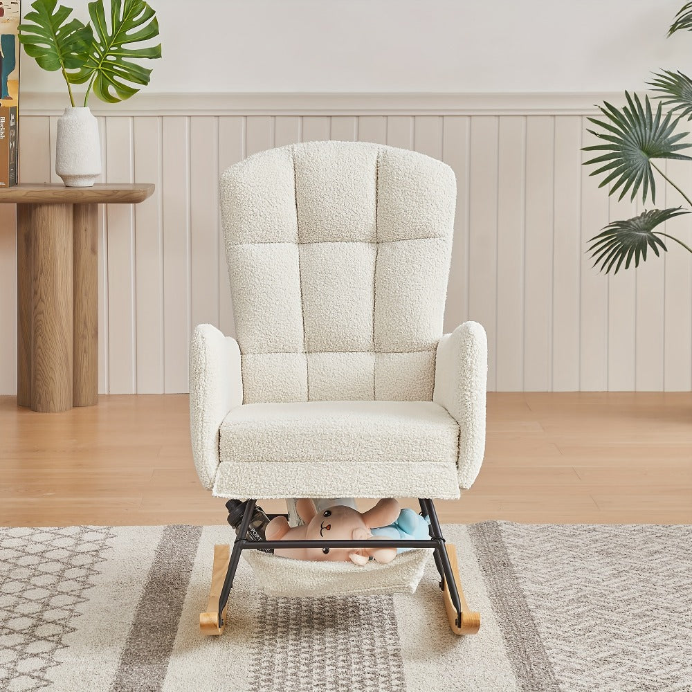 Upholstered Metal Rocking Chair with Solid Wood Construction detail image
