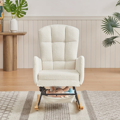 Upholstered Metal Rocking Chair with Solid Wood Construction detail image