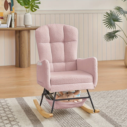 Upholstered Metal Rocking Chair with Solid Wood Construction detail image - detail view 3