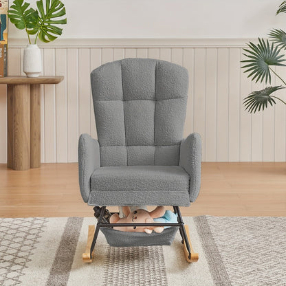 Upholstered Metal Rocking Chair with Solid Wood Construction detail image - detail view 6