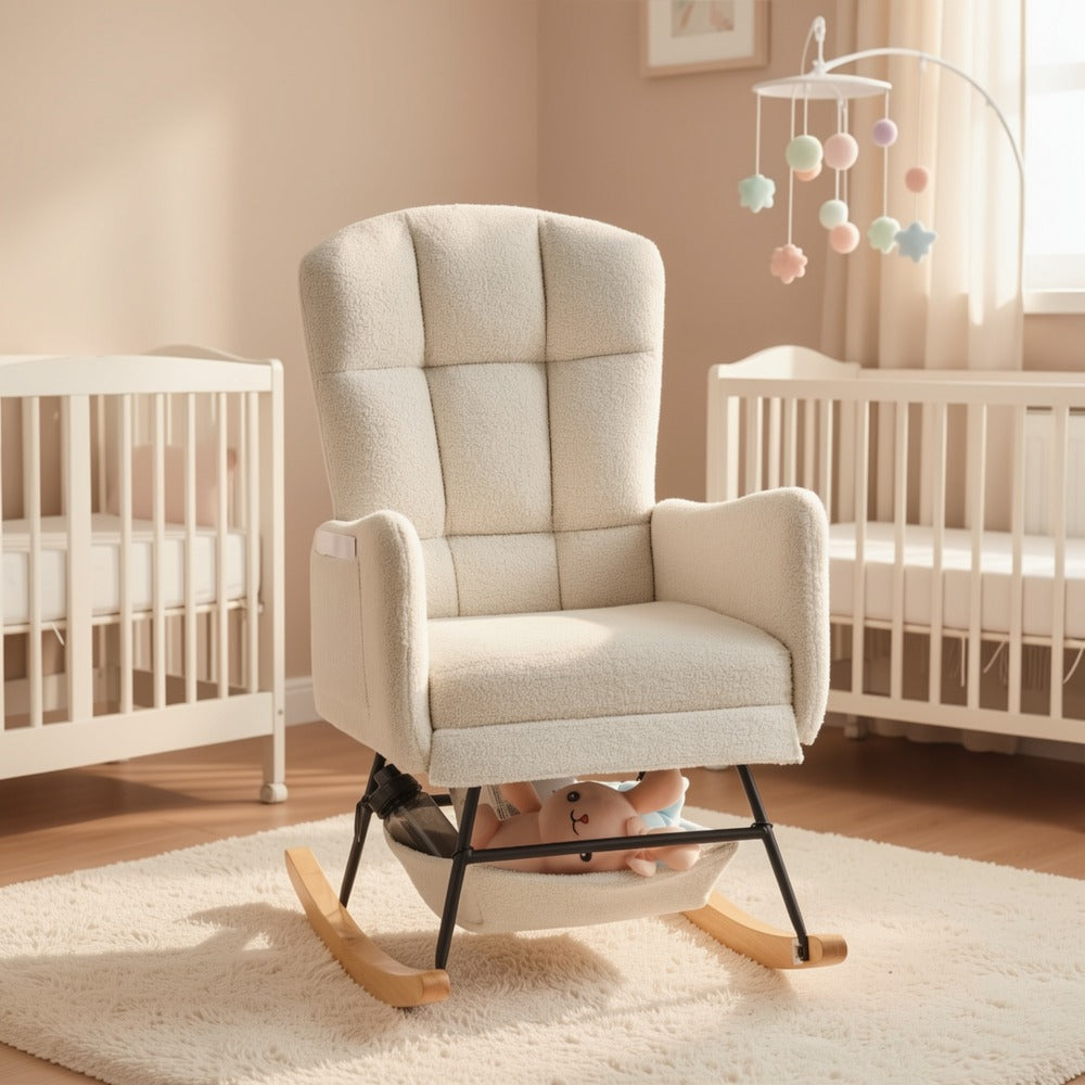 Upholstered Metal Rocking Chair with Solid Wood Construction detail image - detail view 8