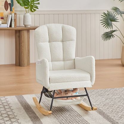Rocking Chair for Nursery with High Backrest, Upholstered Glider Rocker Teddy Fabric Metal shown in the main product view