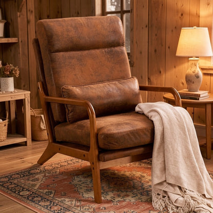 Upholstered Solid Wood Accent Chair with High Back, Bedroom Reading Chair for Living Room detail image - detail view 10