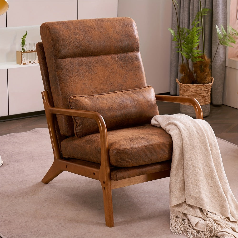 Upholstered Solid Wood Accent Chair with High Back, Bedroom Reading Chair for Living Room detail image - detail view 11