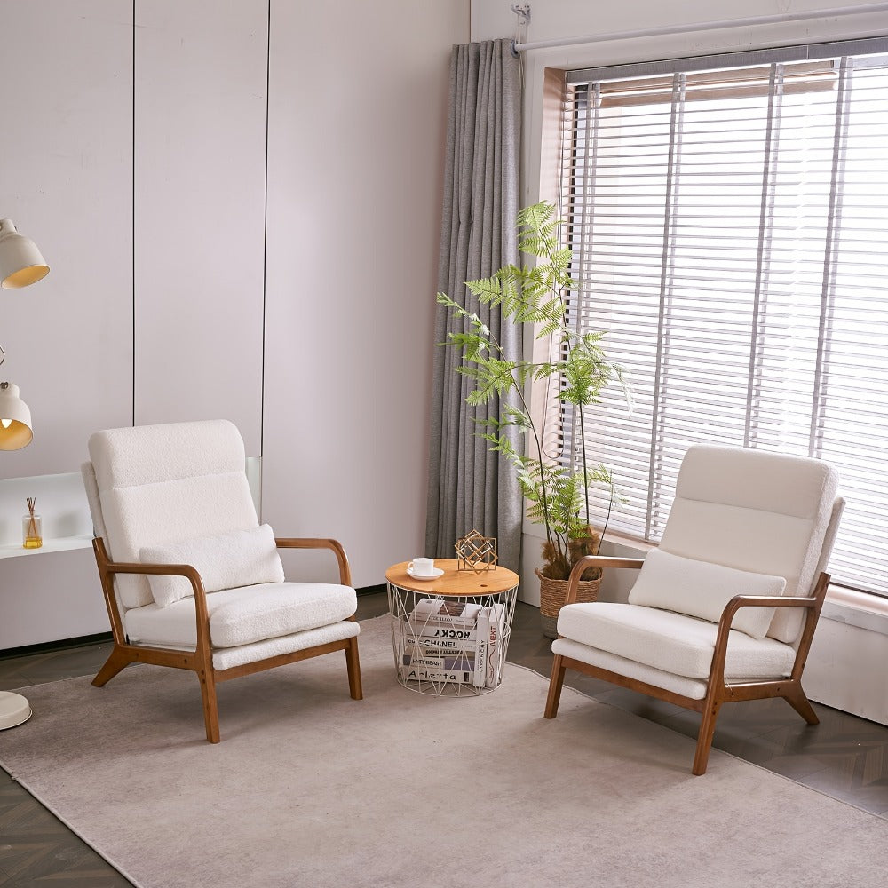 Upholstered Solid Wood Accent Chair with High Back, Bedroom Reading Chair for Living Room detail image - detail view 12