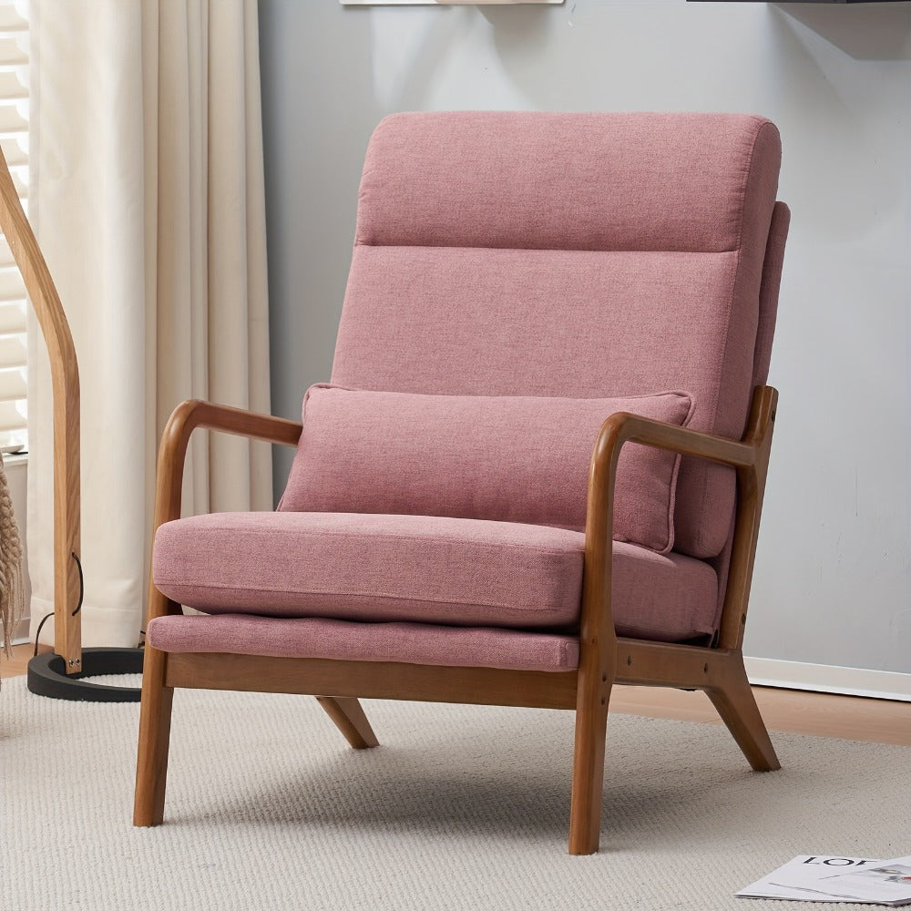 Upholstered Solid Wood Accent Chair with High Back, Bedroom Reading Chair for Living Room detail image - detail view 13