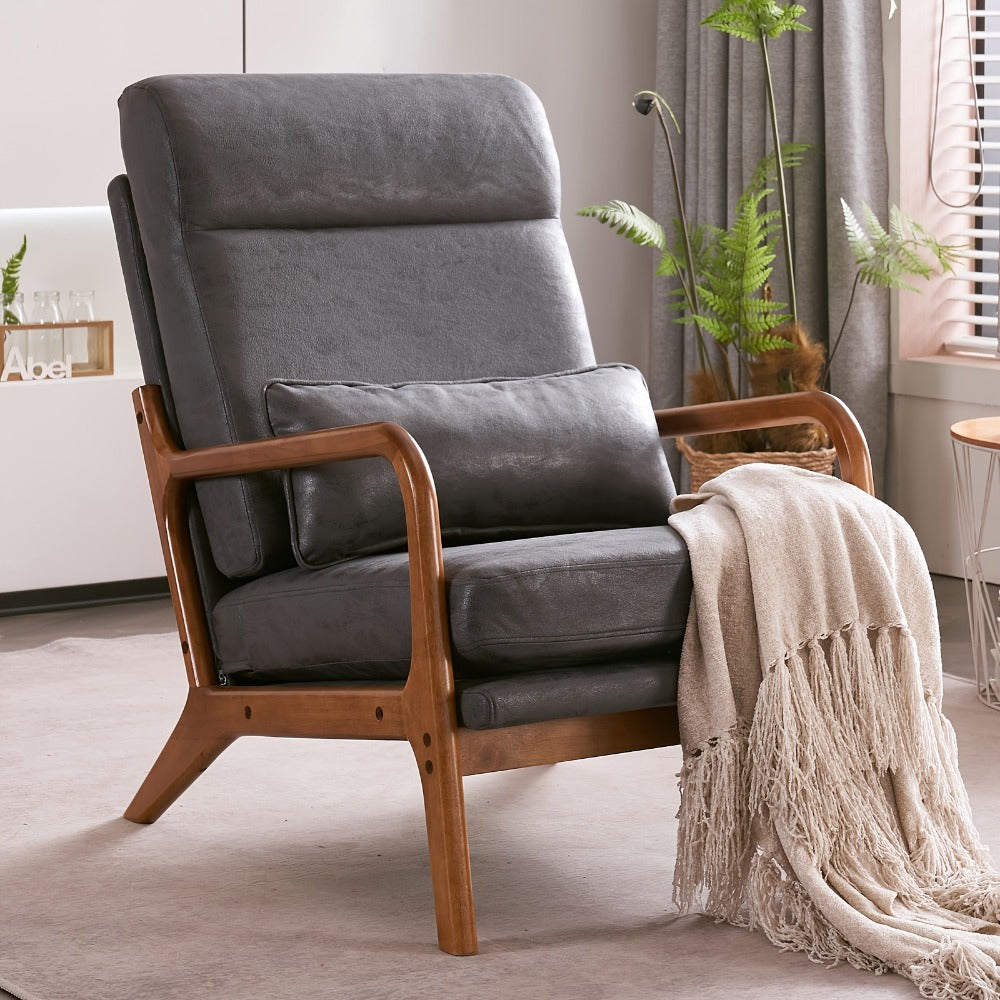 Upholstered Solid Wood Accent Chair with High Back, Bedroom Reading Chair for Living Room detail image - detail view 14