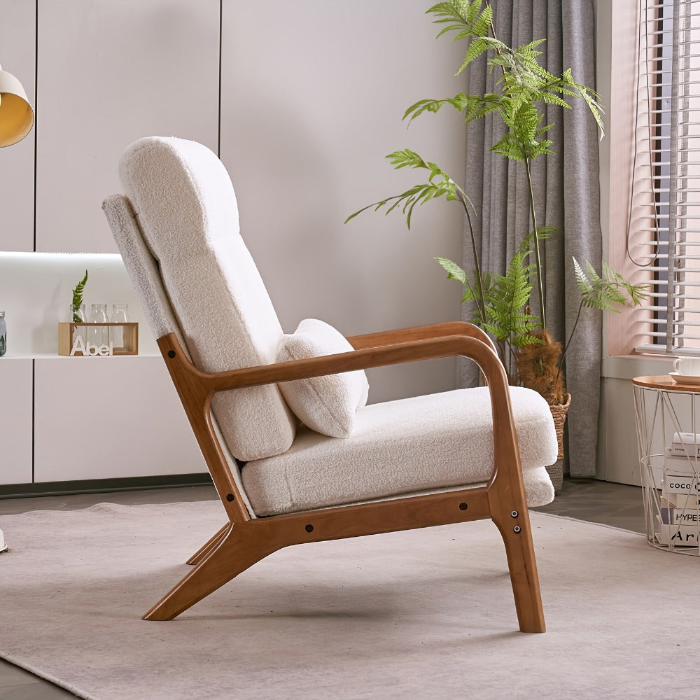 Upholstered Solid Wood Accent Chair with High Back, Bedroom Reading Chair for Living Room detail image
