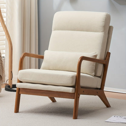 Upholstered Solid Wood Accent Chair with High Back, Bedroom Reading Chair for Living Room detail image - detail view 3