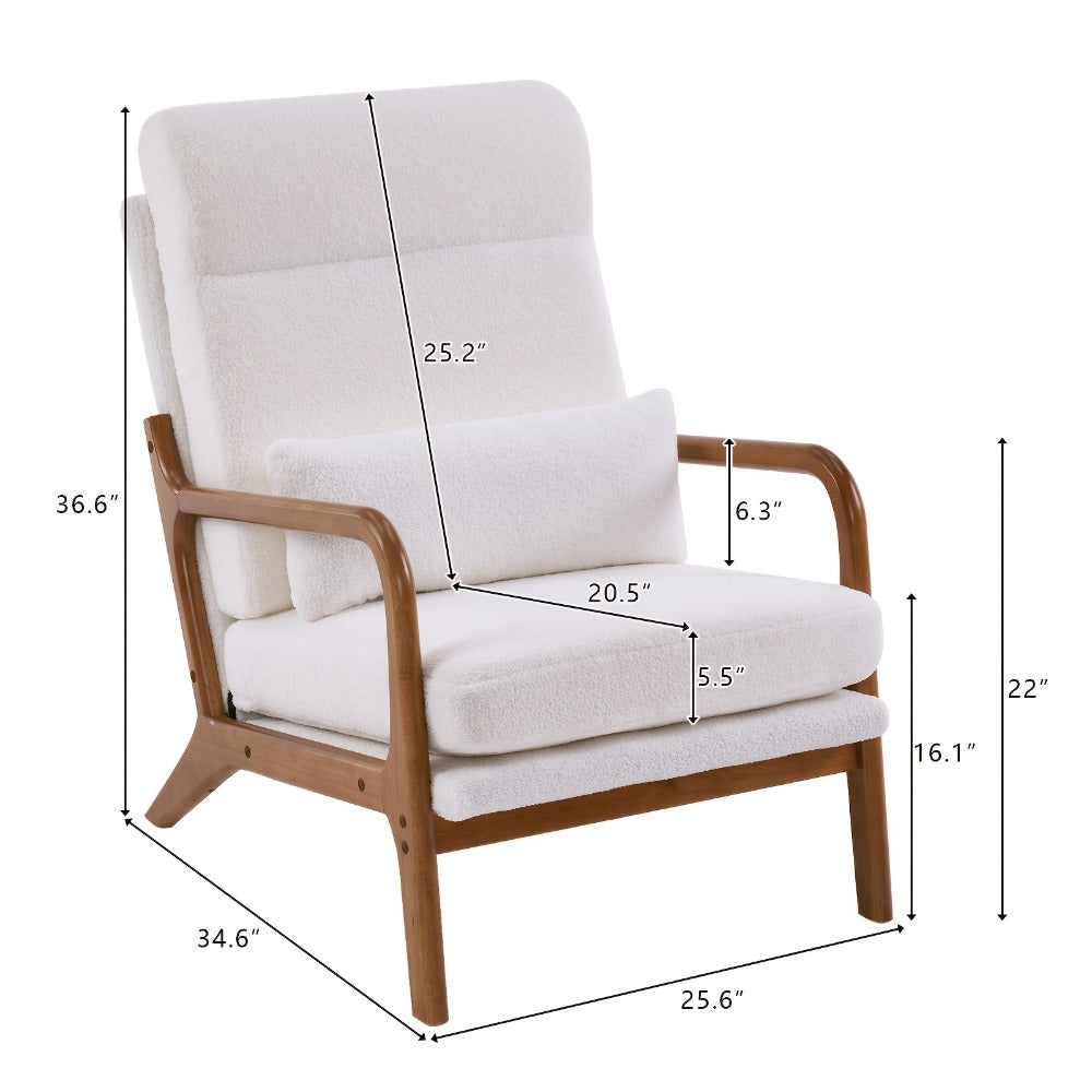 Upholstered Solid Wood Accent Chair with High Back, Bedroom Reading Chair for Living Room detail image - detail view 4