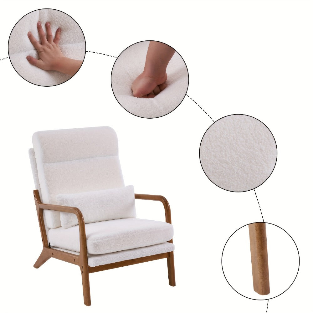 Upholstered Solid Wood Accent Chair with High Back, Bedroom Reading Chair for Living Room detail image - detail view 6
