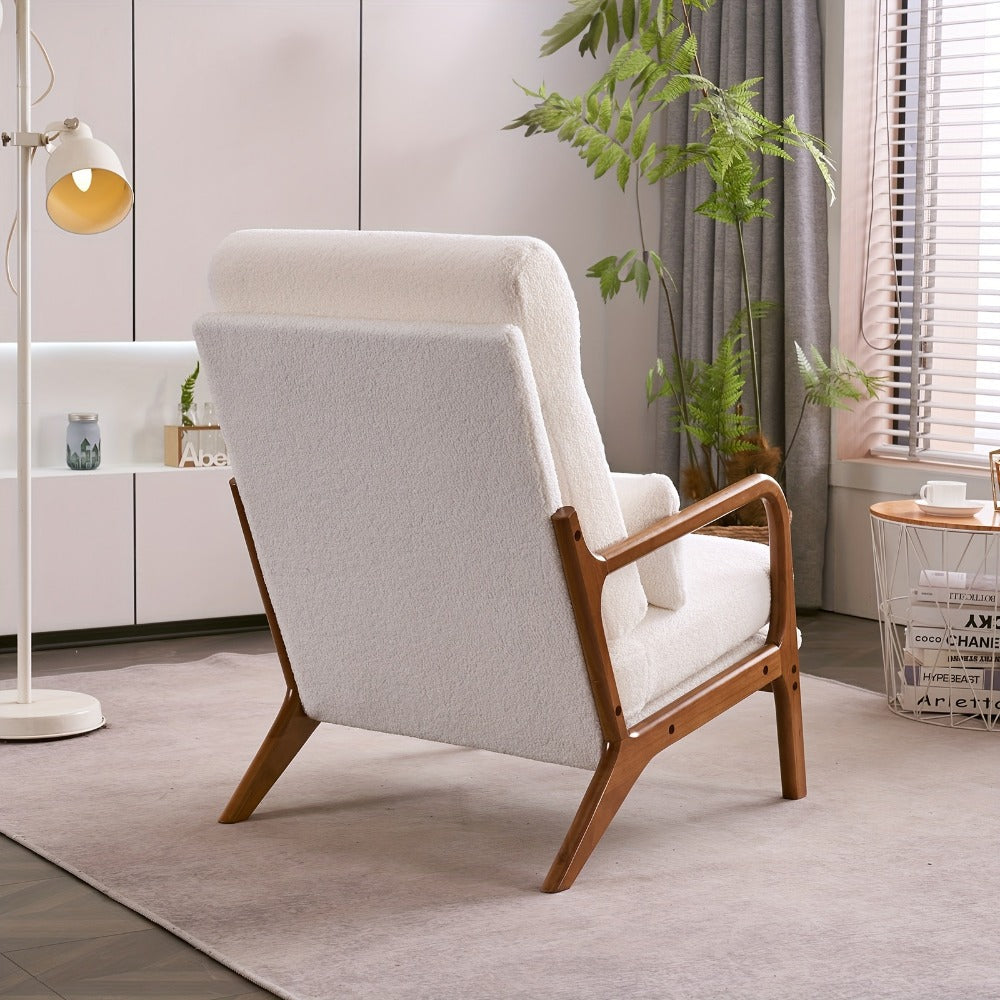 Upholstered Solid Wood Accent Chair with High Back, Bedroom Reading Chair for Living Room detail image - detail view 8