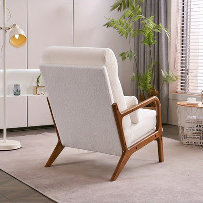 Upholstered Solid Wood Accent Chair with High Back, Bedroom Reading Chair for Living Room detail image - detail view 8