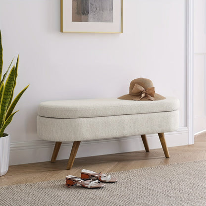 Upholstered Solid Wood Storage Ottoman Bench with Hidden Storage for Living Room detail image - detail view 3