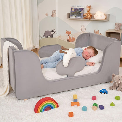 Upholstered Velvet Toddler Bed Frame for Kids' Room and Bedroom detail image - detail view 11