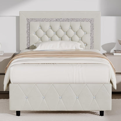 Bed Frame shown in the Beige, Twin option