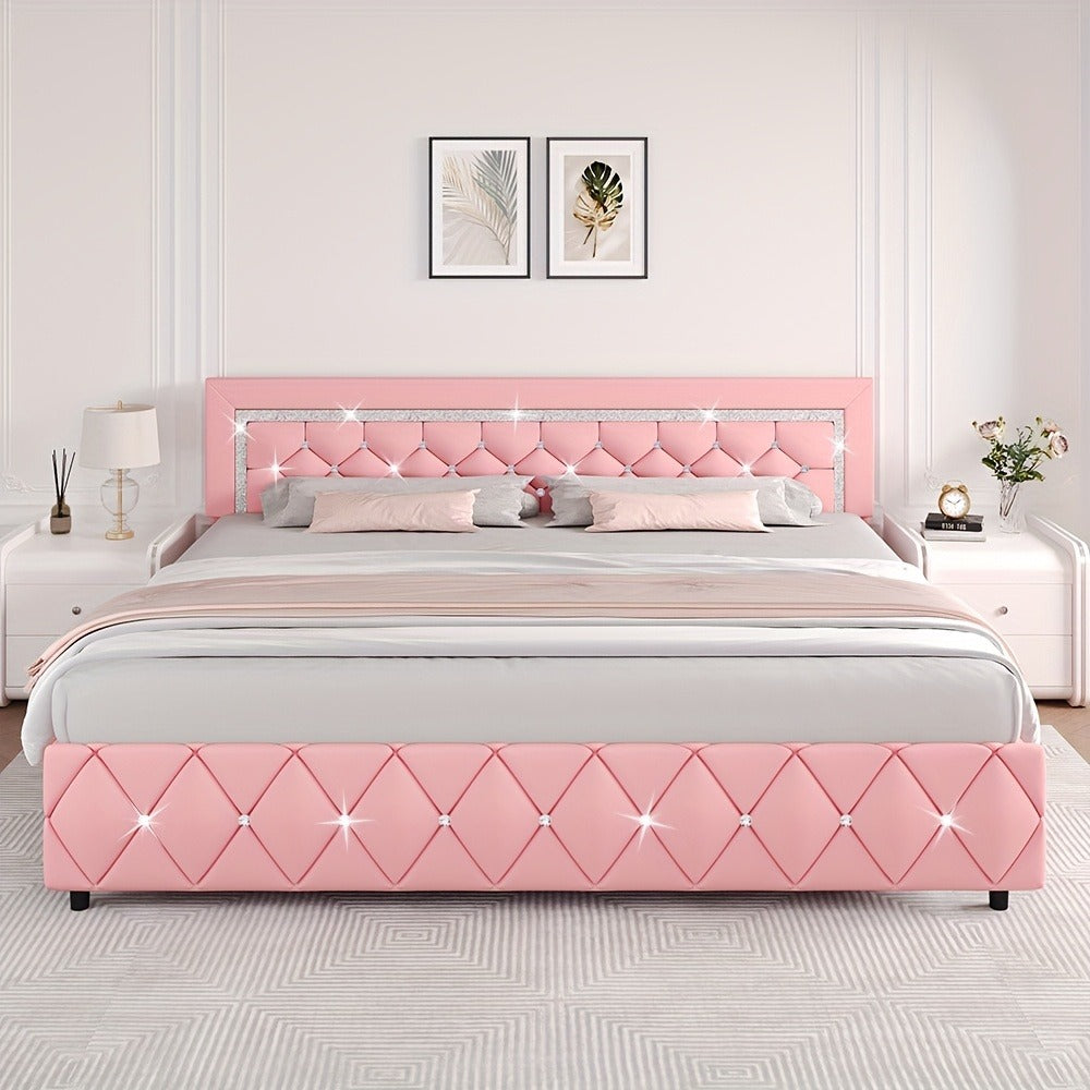 Upholstered Wood Bed Frame with No Box Spring Needed and Memory Foam detail image - detail view 18