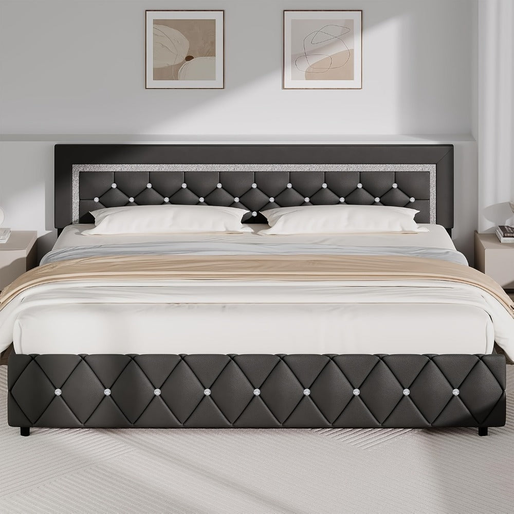 Upholstered Wood Bed Frame with No Box Spring Needed and Memory Foam detail image - detail view 24