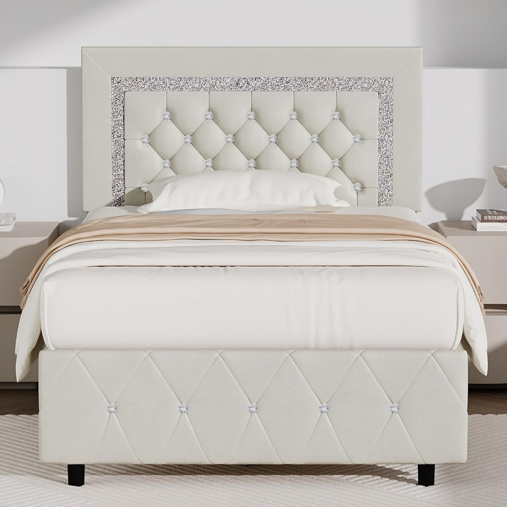 Upholstered Wood Bed Frame with No Box Spring Needed and Memory Foam detail image - detail view 25