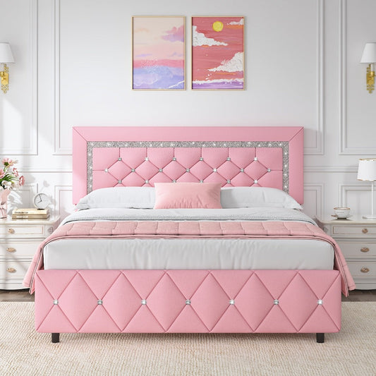 Upholstered Wood Bed Frame with No Box Spring Needed and Memory Foam detail image