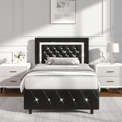 Upholstered Wood Bed Frame with No Box Spring Needed and Memory Foam detail image - detail view 3