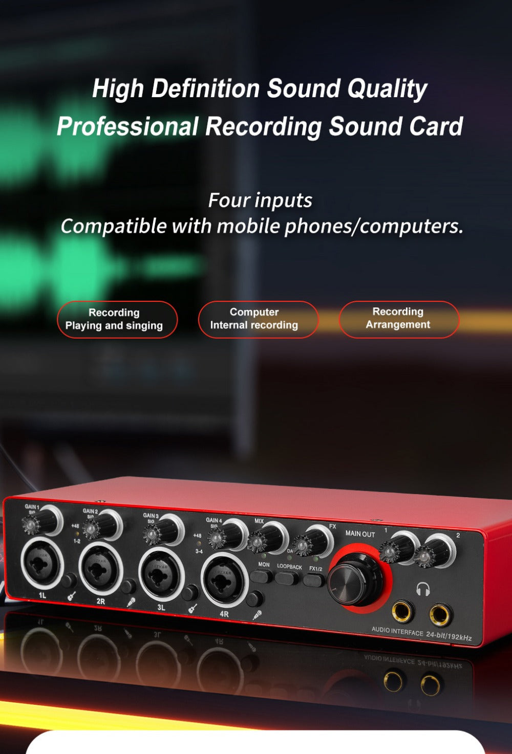 USB Audio Interface, 192Khz, Professional, 4-Channel, Sound for Recording and Streaming detail image - detail view 15
