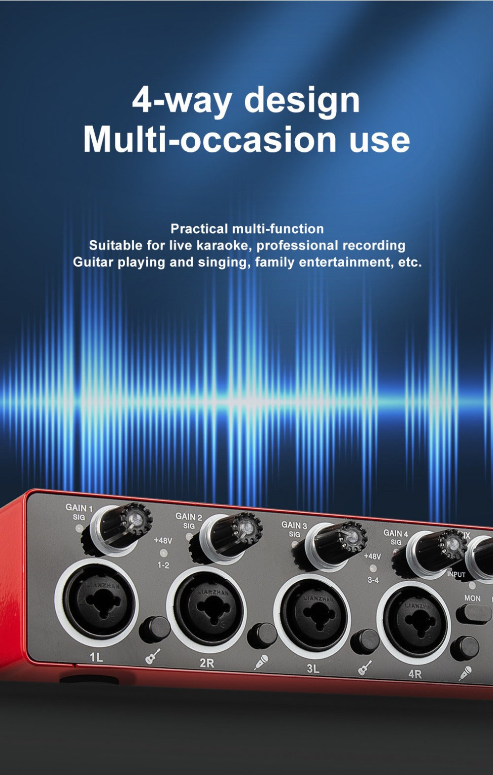 USB Audio Interface, 192Khz, Professional, 4-Channel, Sound for Recording and Streaming detail image - detail view 23