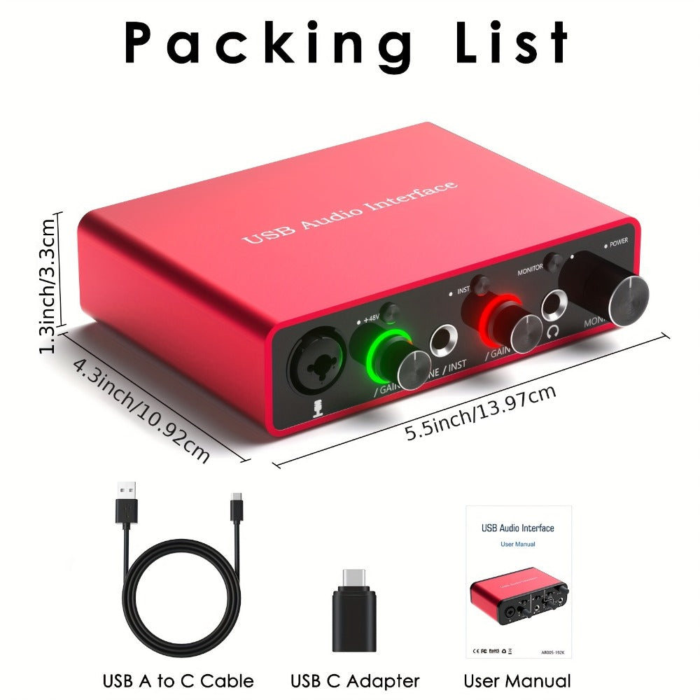 USB Audio Interface, 48V, USB, 192Khz, 24Bit/192Khz, Solo, 48V for Recording and Streaming detail image