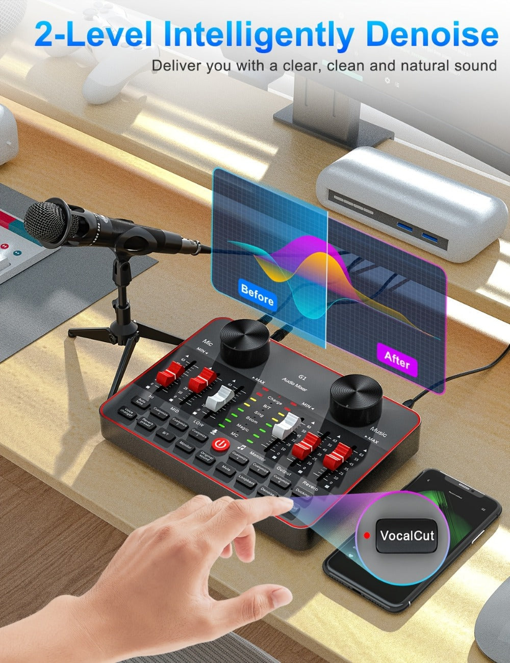 USB Audio Interface, Adjustable, USB, Podcast, Equipment for Recording and Streaming detail image - detail view 15