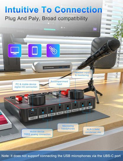 USB Audio Interface, Adjustable, USB, Podcast, Equipment for Recording and Streaming detail image - detail view 16
