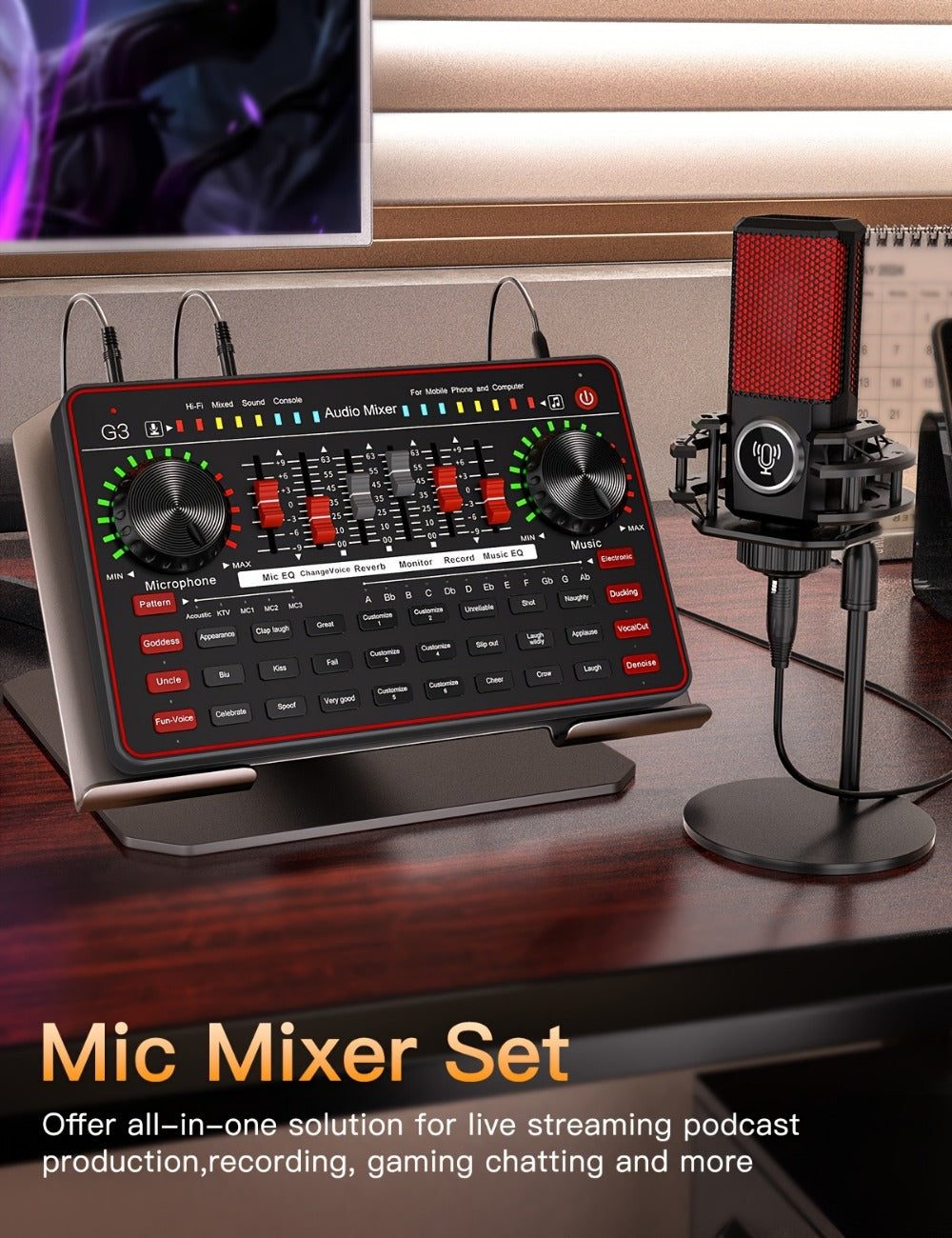 USB Audio Interface, Cardioid, USB, Rechargeable, Professional, Mixer for Recording detail image - detail view 12