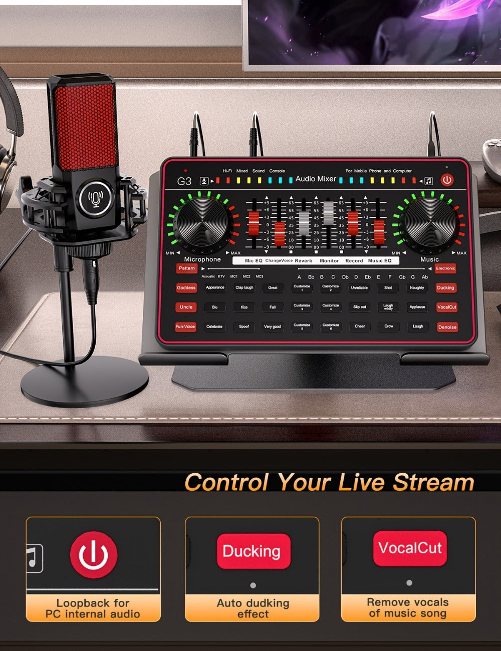 USB Audio Interface, Cardioid, USB, Rechargeable, Professional, Mixer for Recording detail image - detail view 14
