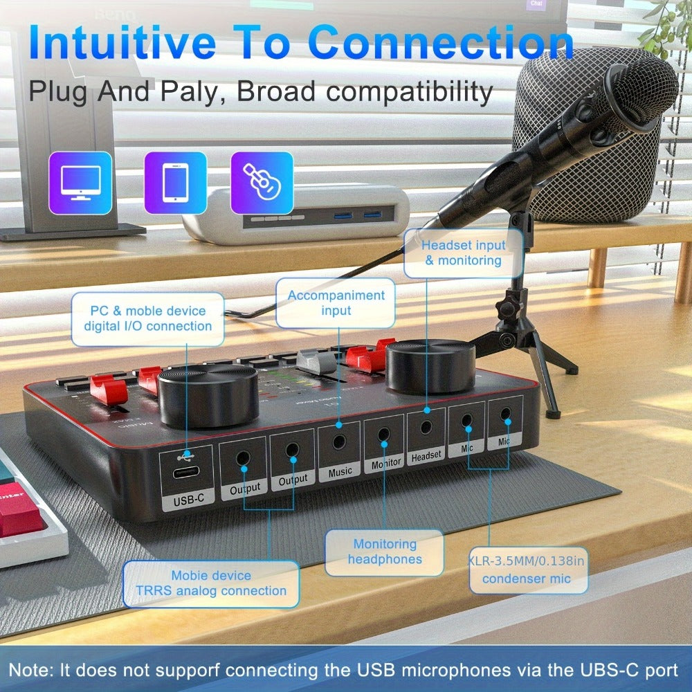 USB Audio Interface, Cardioid, USB, Rechargeable, Professional, Mixer for Recording detail image - detail view 19