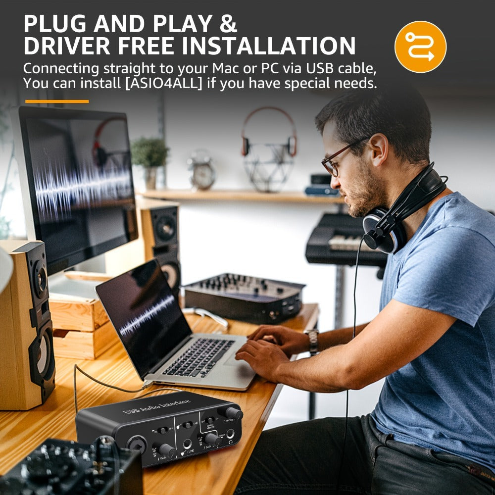 USB Audio Interface, USB-C, USB, Mic, Preamps, Cable for Recording and Streaming detail image - detail view 5