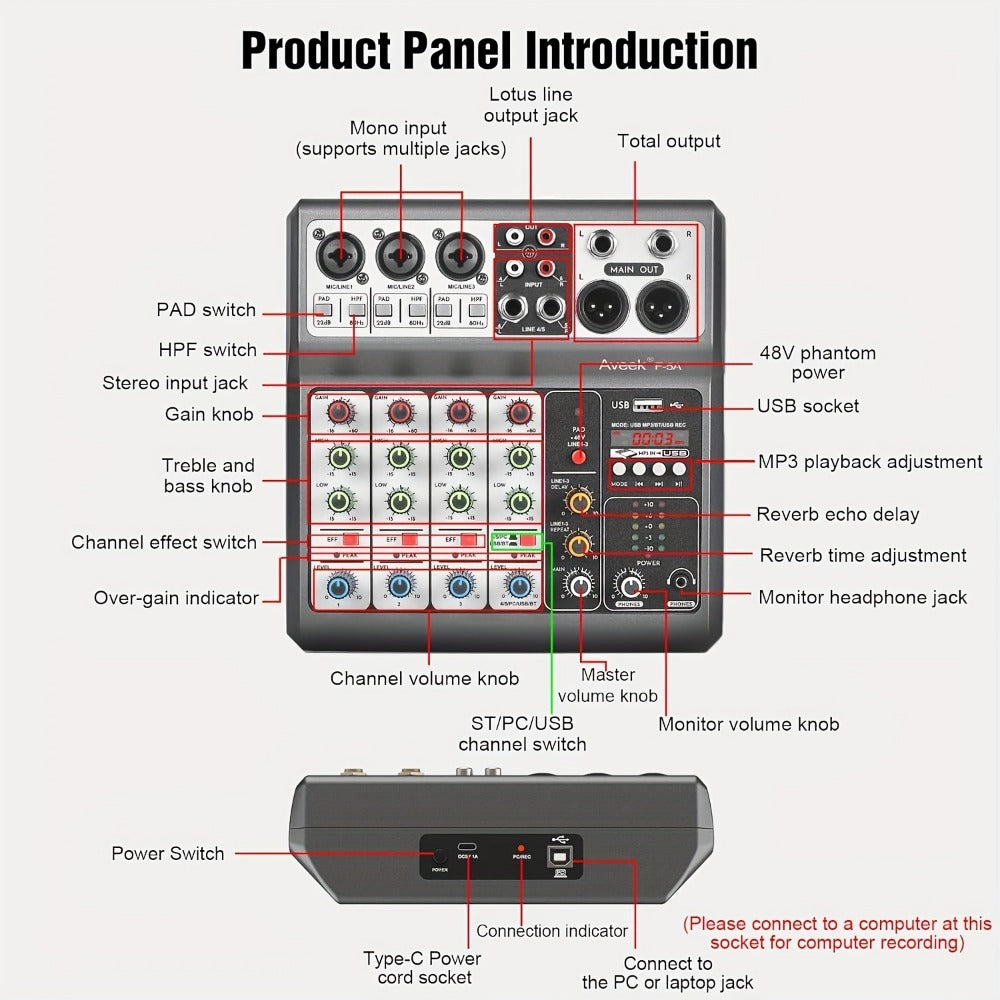 USB Audio Interface, Wireless, USB, Aveek, Professional, Mixer for Recording and Streaming detail image - detail view 9