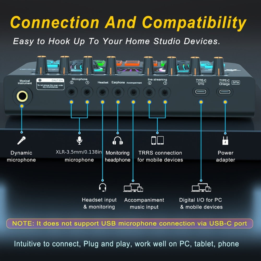 USB Audio Interface, X3 Mono Sound, USB, This, Professional, Mixer for Recording detail image - detail view 3