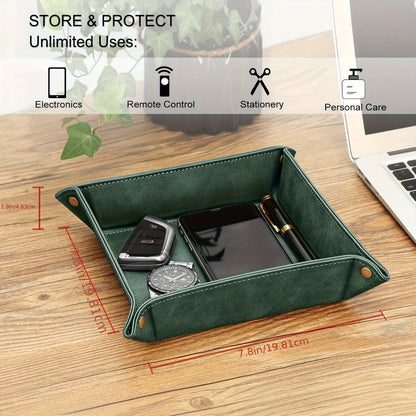Valet Tray - PU Leather Desktop Organizer Catchall Bedside Nightstand Caddy for Keys - product detail view 2