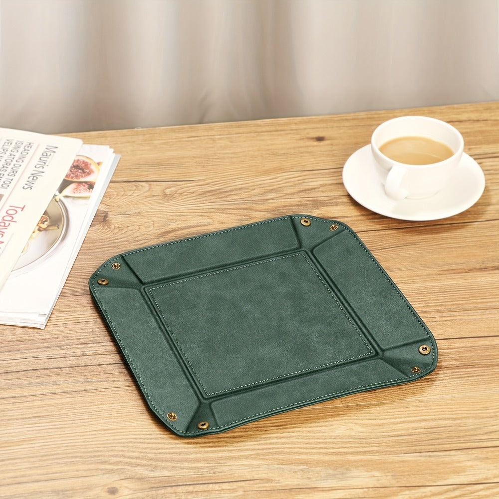 Valet Tray - PU Leather Desktop Organizer Catchall Bedside Nightstand Caddy for Keys - product detail view 10