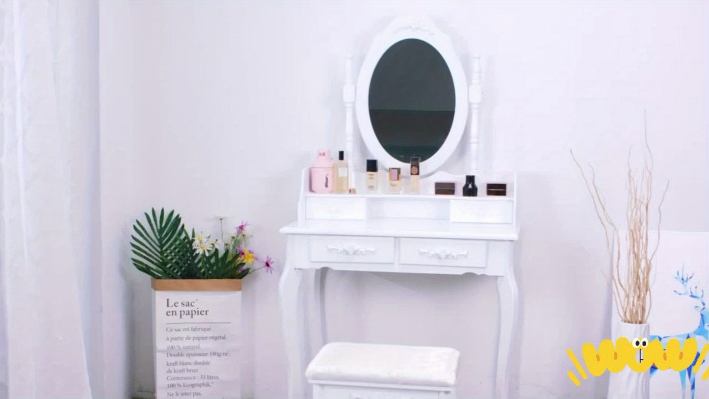 Vanity Table with Solid Wood Construction and 360° Swivel for Bedroom detail image - detail view 10