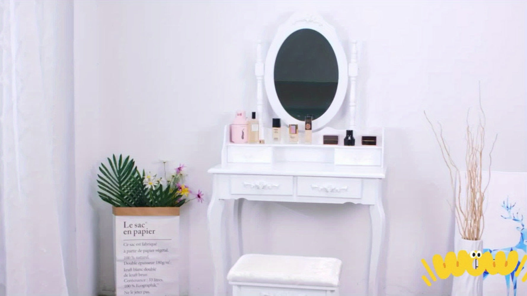 Vanity Table with Solid Wood Construction and 360° Swivel for Bedroom detail image - detail view 10