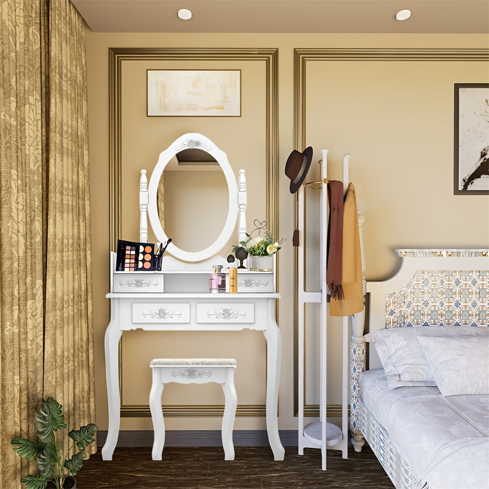 Vanity Table with Solid Wood Construction and 360° Swivel for Bedroom detail image - detail view 3